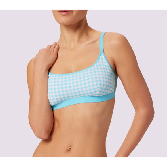 NWT Sz L Parade Re:Play Scoop Bralette Blue Gingham Stretch Comfort Bra Soft - Picture 1 of 5